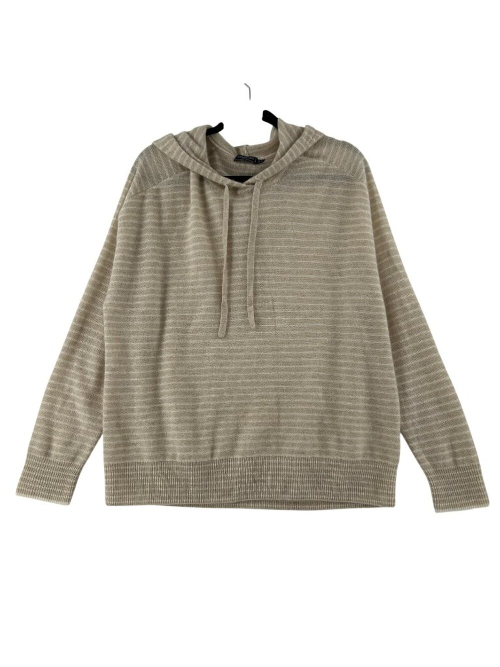 Vineyard Vines Cashmere Striped Hoodie Sweater Womens L Oatmeal Heather Beige